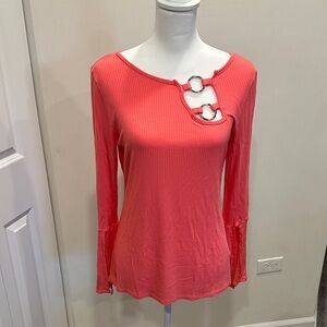 Boston Proper Coral Cut-Out Blouse